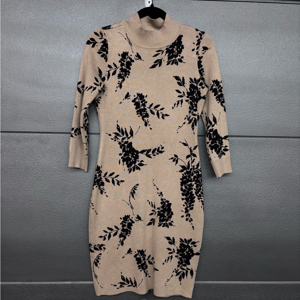 Elegant Black and Tan Floral Dress
